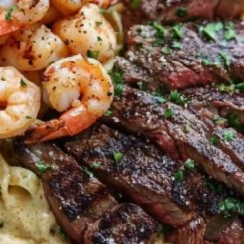 Ribeye Steak And Shrimp Alfredo Pasta Recipe